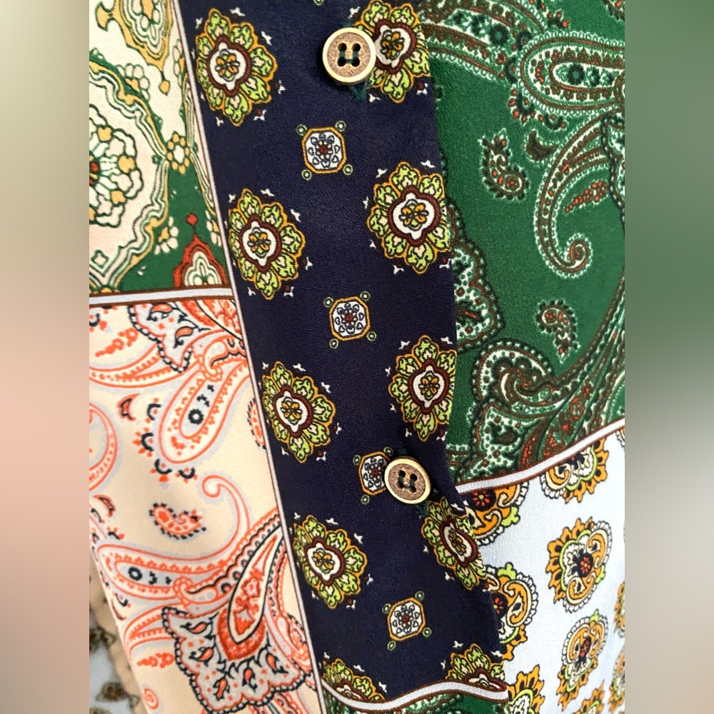 Zara Multicolor Patchwork Button Down - image 6